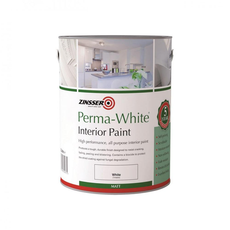 Zinsser Perma Interior Matt White Paint - 5 Litre - WHITES - Beattys of Loughrea