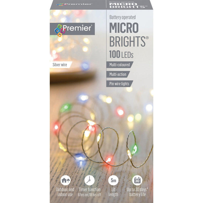 Premier 100 Led Battery Operated Multi-Action Microbrights - Multi-Coloured - XMAS BATTERY OPERATED LIGHTS - Beattys of Loughrea