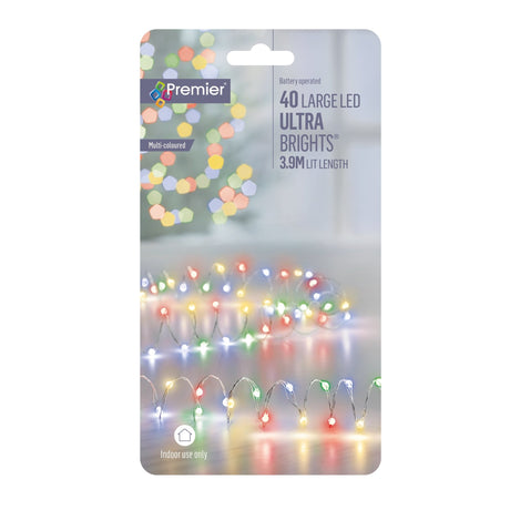 Premier 40 Large LED Battery Operated Ultrabrights - Multi-Coloured - XMAS BATTERY OPERATED LIGHTS - Beattys of Loughrea