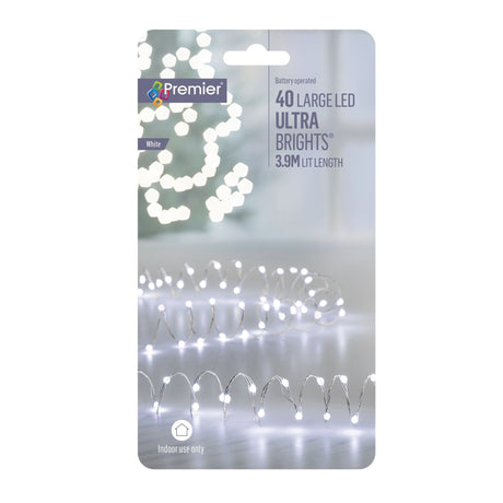 Premier 40 Large LED Battery Operated Ultrabrights - White - XMAS BATTERY OPERATED LIGHTS - Beattys of Loughrea