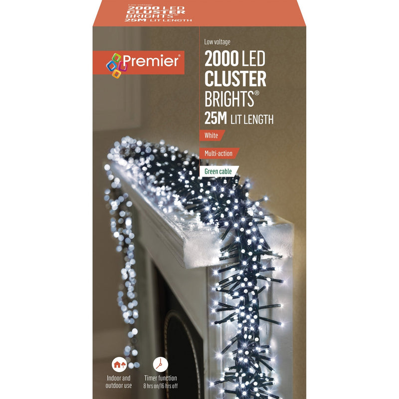 Premier 2000 LED Multi-Action Clusterbrights with Timer - White - XMAS LIGHTS LED - Beattys of Loughrea