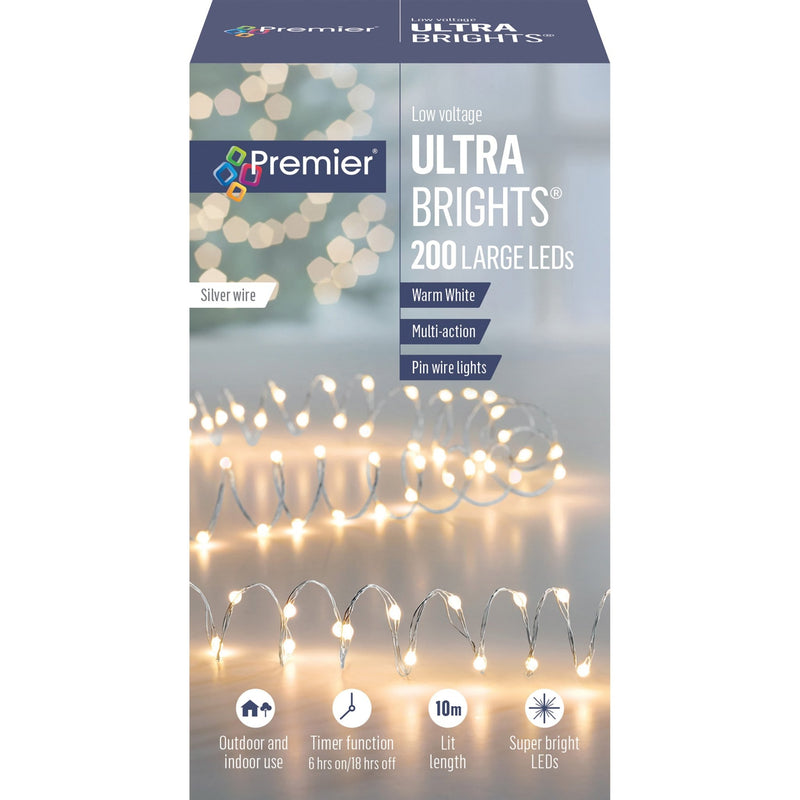 Premier 200 LV Large LED Multi-Action Ultrabrights - Warm White - XMAS LIGHTS LED - Beattys of Loughrea