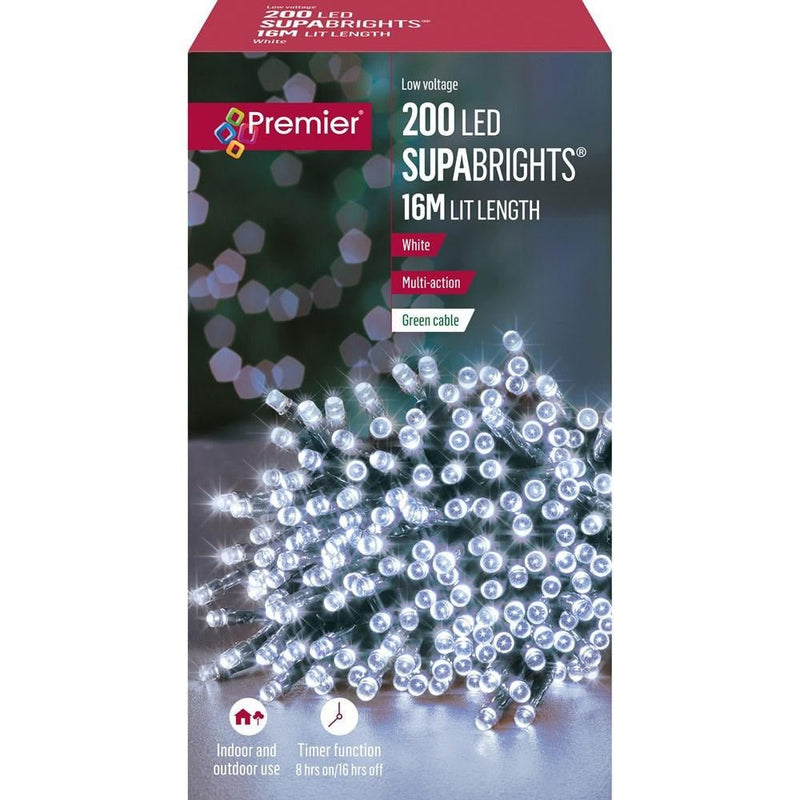 Premier - 200 Multi-Action LED Supabrights with Timer- White - XMAS LIGHTS LED - Beattys of Loughrea