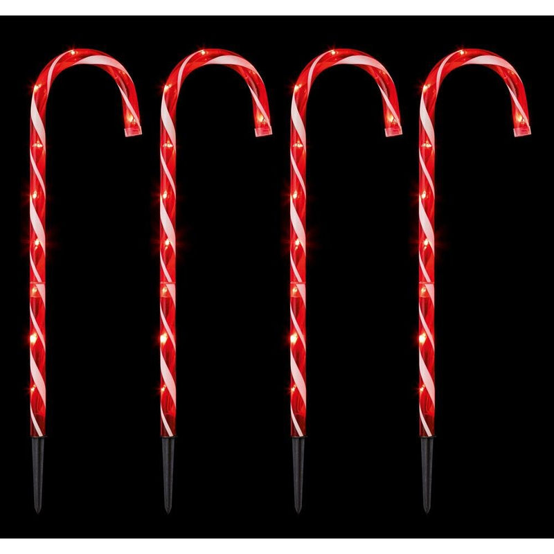 Set of 4 Red Candy Cane Path Lights - 62cm - XMAS LIGHTED OUTDOOR DECOS - Beattys of Loughrea