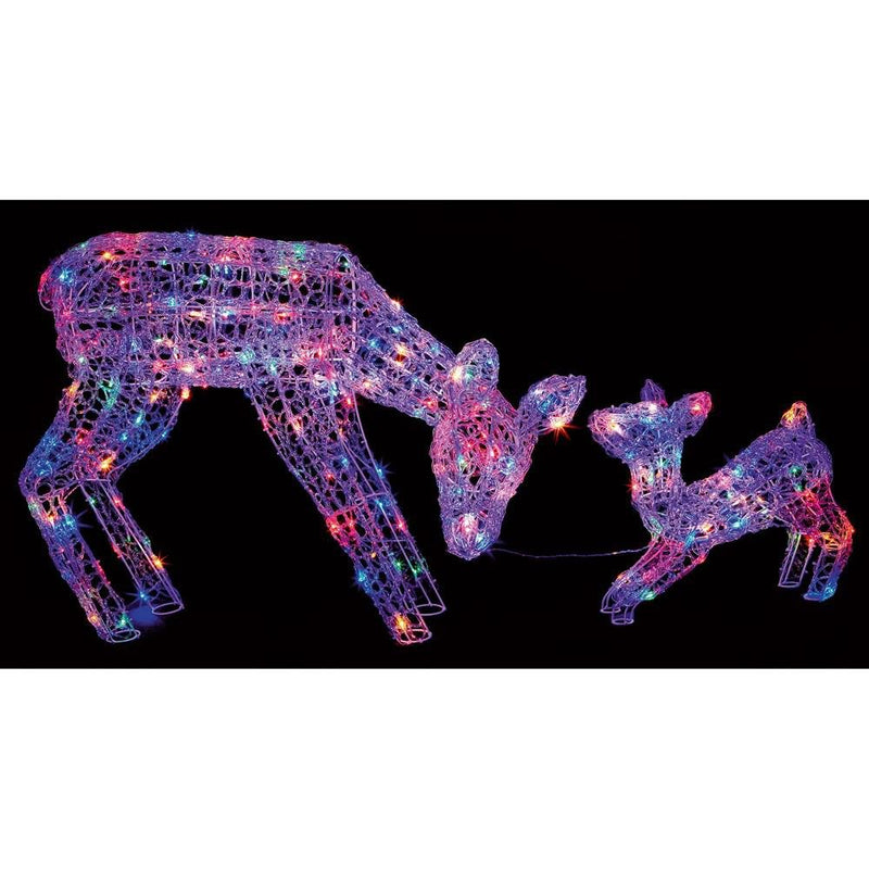 Led Multi Action Soft Acrylic Mother And Baby Deer Multi-Coloured - XMAS LIGHTED OUTDOOR DECOS - Beattys of Loughrea