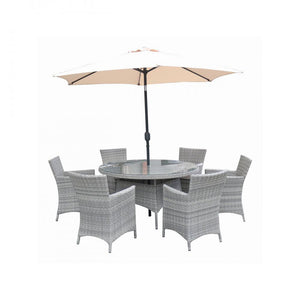 Capri 6 Seater Round Rattan Furniture Set - 1.4m - WOOD / RATTAN GDN FURN SET 4+ SEATS - Beattys of Loughrea