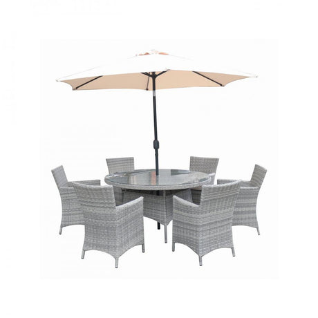 Capri 6 Seater Round Rattan Furniture Set - 1.4m - WOOD / RATTAN GDN FURN SET 4+ SEATS - Beattys of Loughrea