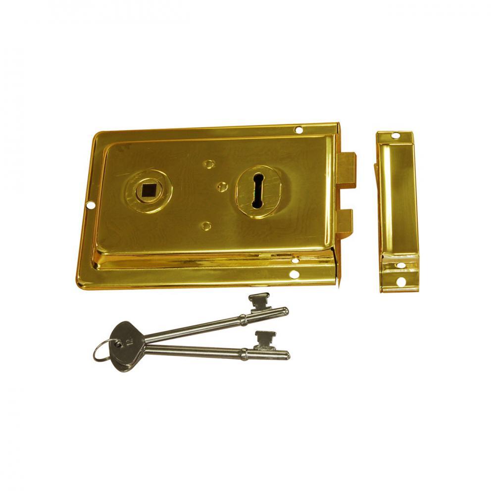 Basta BR23G Polished Brass Rimlock - MORTICE LOCKS - Beattys of Loughrea