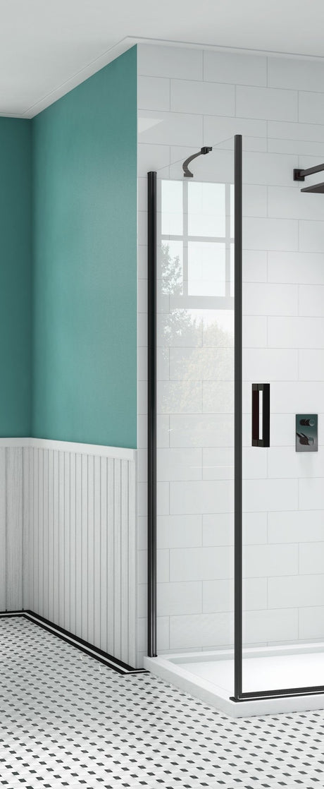 Merlyn Black Hinge & Inline Side Panel 760mm - SHOWER DOORS - Beattys of Loughrea
