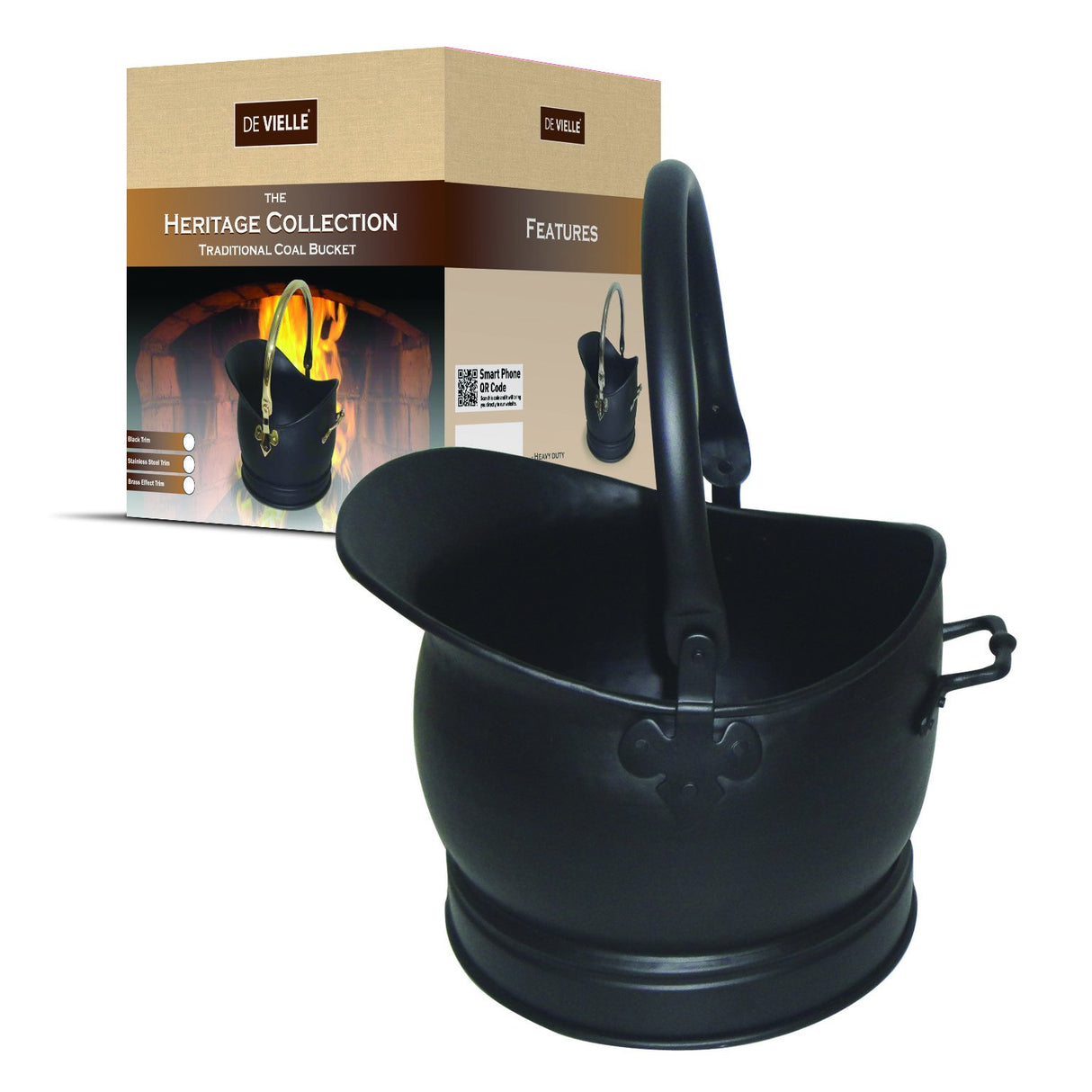 De Vielle Heritage Traditional Coal Bucket Medium Black - FIREPLACE - COAL BUCKET LOG BOX BASKET STOVE FAN - Beattys of Loughrea
