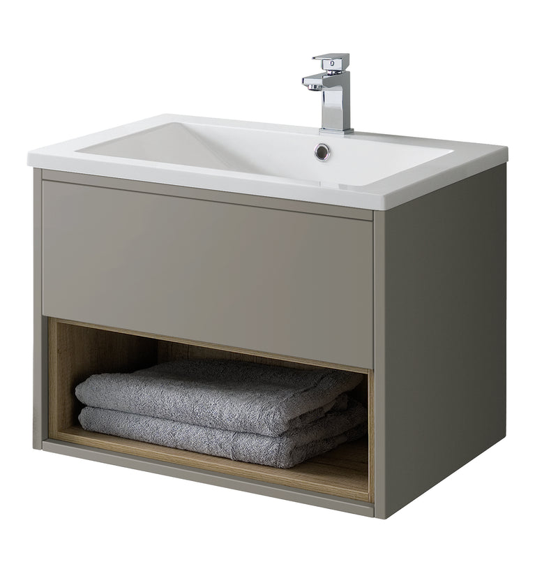 Bathroom Studio Lucca 80cm Wall Hung Unit - Gloss Taupe - VANITY UNITS - Beattys of Loughrea