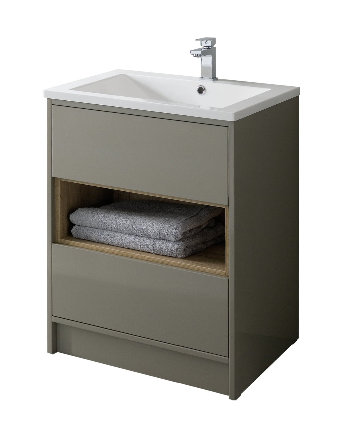 Bathroom Studio Lucca 60cm Floor Standing Unit - Gloss Taupe - VANITY UNITS - Beattys of Loughrea