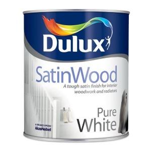 Dulux SatinWood Pure White Paint - 2.5 Litre - WHITES - Beattys of Loughrea