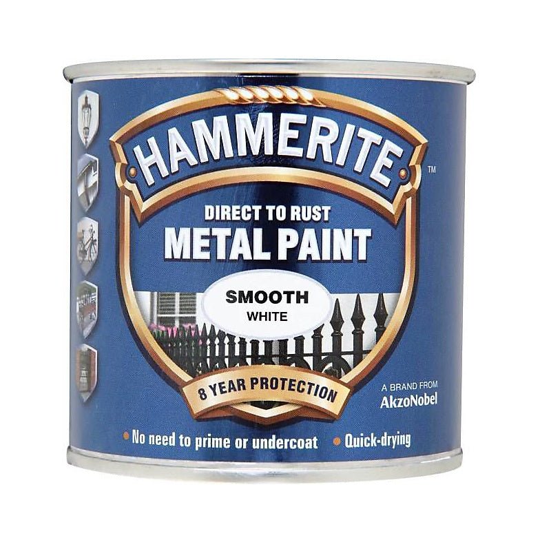 Hammerite Direct to Rust Smooth Finish Metal Paint 250ml White - METAL PAINTS - Beattys of Loughrea