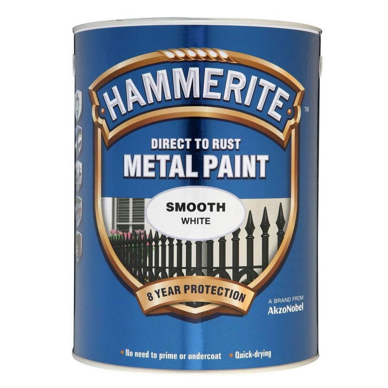 Hammerite Direct to Rust Smooth Finish Metal Paint 5ltr White - METAL PAINTS - Beattys of Loughrea