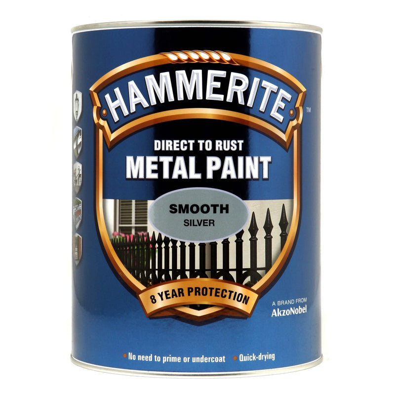 Hammerite Direct to Rust Smooth Finish Metal Paint 5ltr Silver - METAL PAINTS - Beattys of Loughrea