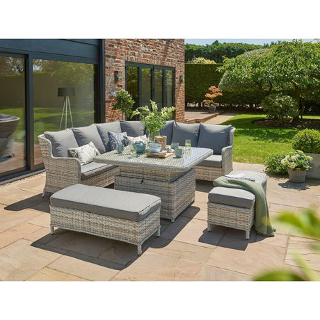 Eden Rose Large Corner Adjustable Rattan Dining Set - WOOD / RATTAN GDN FURN SET 4+ SEATS - Beattys of Loughrea