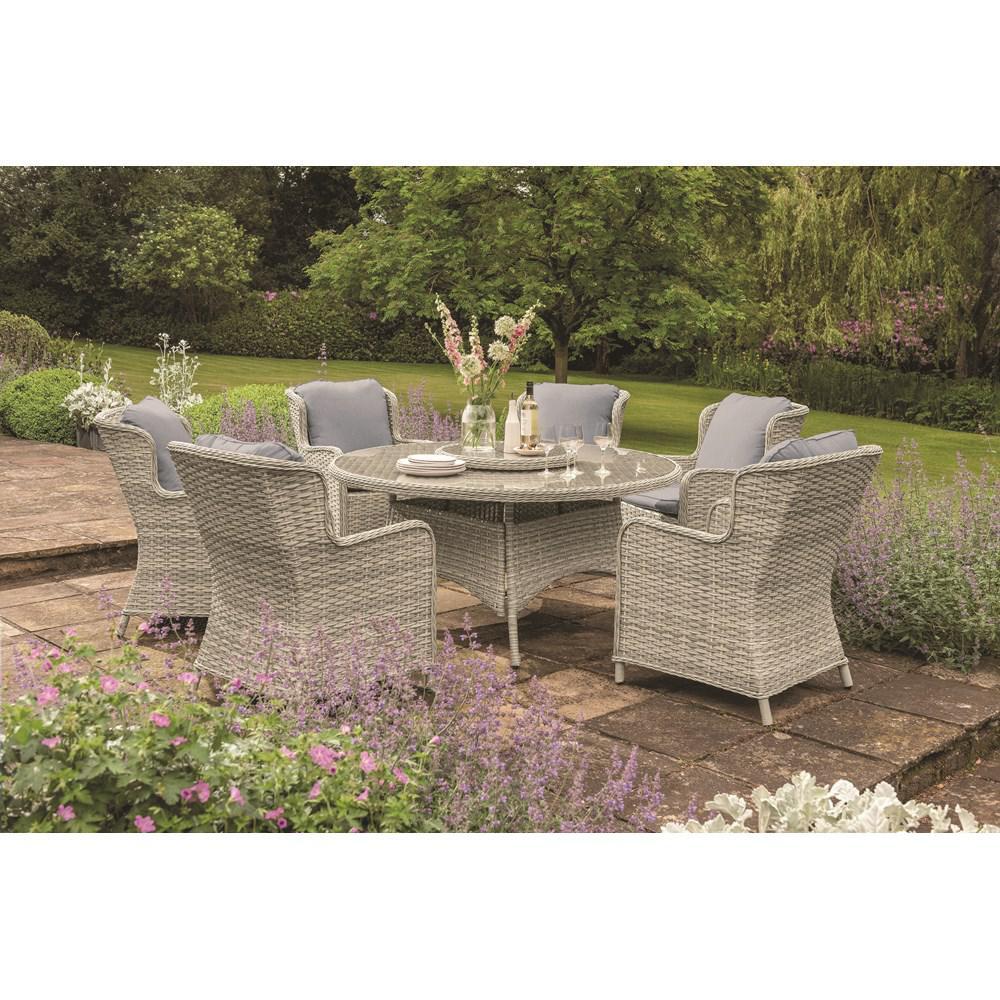 Eden Rose 6 Seater Round Rattan Set - 1.5m - WOOD / RATTAN GDN FURN SET 4+ SEATS - Beattys of Loughrea