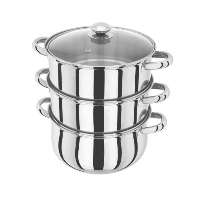 Judge Essentials, 24cm 3 Tier Glass Lid Steamer Set - COOKWARE - S/STEEL - Beattys of Loughrea