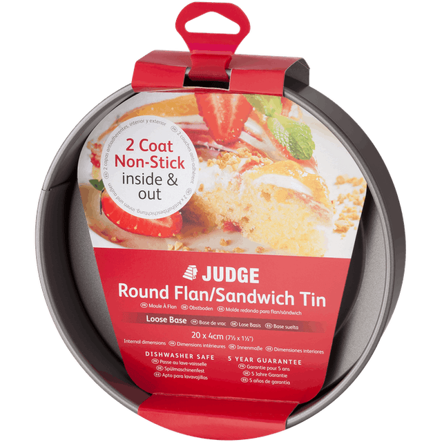 Judge Bakeware, 20 x 4cm Round Flan Sandwich Tin, Loose Base, Non-Stick - BAKEWARE - Beattys of Loughrea