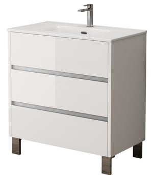Bathroom Studio Harvey 80cm 3 Drawer Floor Standing Unit Gloss White - VANITY UNITS - Beattys of Loughrea