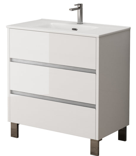 Bathroom Studio Harvey 80cm 3 Drawer Floor Standing Unit Gloss White - VANITY UNITS - Beattys of Loughrea