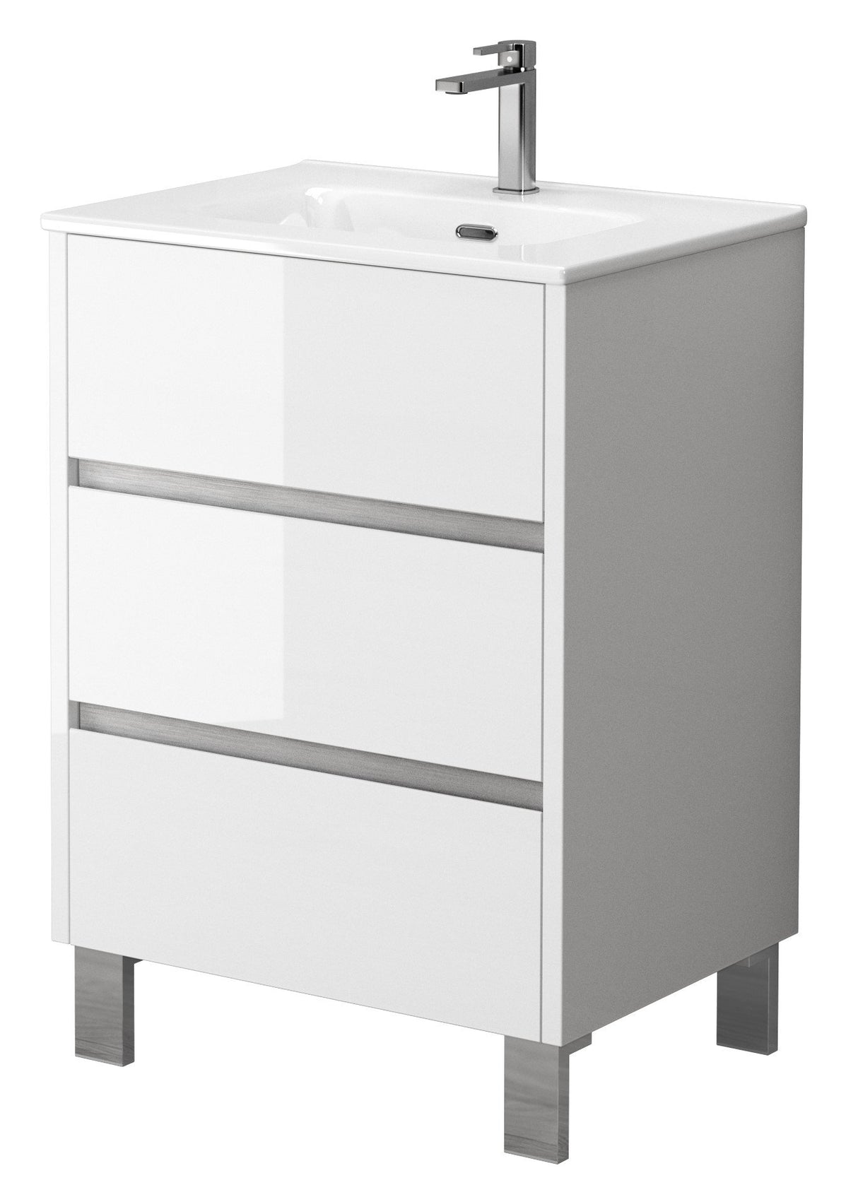 Bathroom Studio Harvey 60cm 3 Drawer Floor Standing Unit Gloss White - VANITY UNITS - Beattys of Loughrea