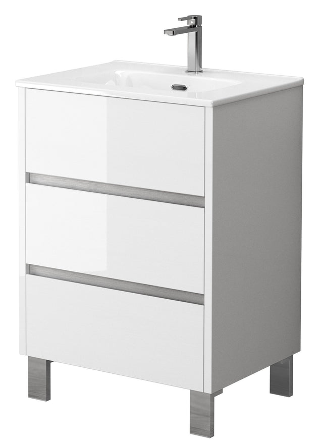 Bathroom Studio Harvey 60cm 3 Drawer Floor Standing Unit Gloss White - VANITY UNITS - Beattys of Loughrea