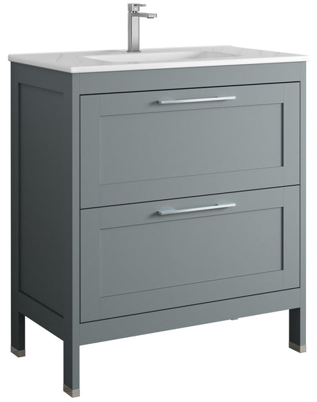 Bathroom Studio Corey 80cm 2 Drawer Floor Standing Unit Matt Grey - VANITY UNITS - Beattys of Loughrea