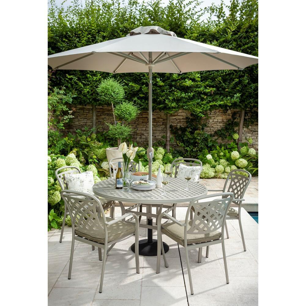 Hartmann Berkeley Cast Aluminium 6 Seater Round Set 2.5mt parasol - Beattys of Loughrea | www.beattys.ie