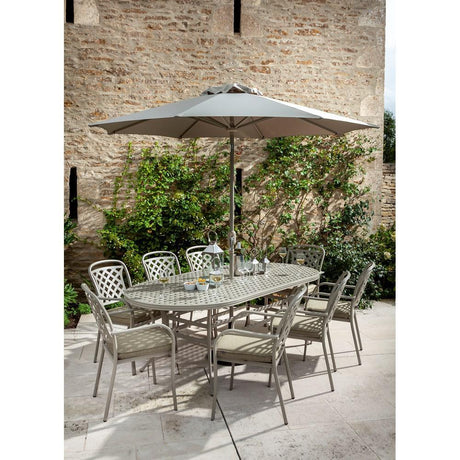 Hartmann Berkeley Cast Aluminium 8 Seater Oval Furniture Set 3mt parasol - METAL GDN FURN SET 4+ SEATS - Beattys of Loughrea