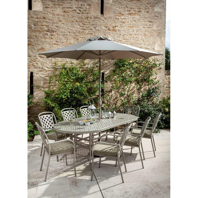 Hartmann Berkeley Cast Aluminium 8 Seater Oval Furniture Set 3mt parasol - METAL GDN FURN SET 4+ SEATS - Beattys of Loughrea