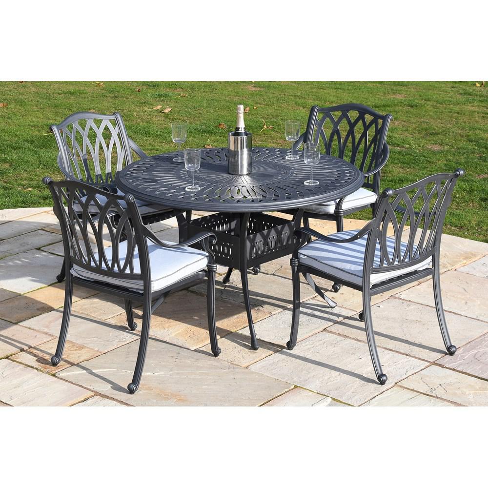Hartmann Florence Cast Aluminium 4 Seater Round Set - Antique Grey - METAL GDN FURN SET 4+ SEATS - Beattys of Loughrea