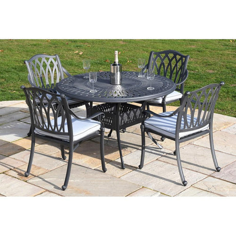 Hartmann Florence Cast Aluminium 4 Seater Round Set - Antique Grey - METAL GDN FURN SET 4+ SEATS - Beattys of Loughrea