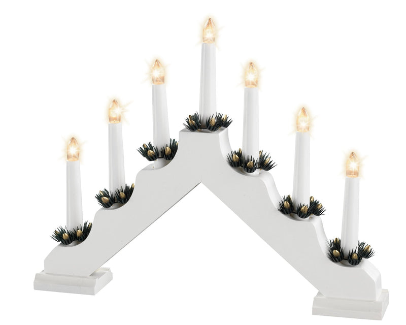 Lumineo Traditional 7 Light Wooden Candlebridge - White - XMAS CANDLE ARCHES LOGS - Beattys of Loughrea