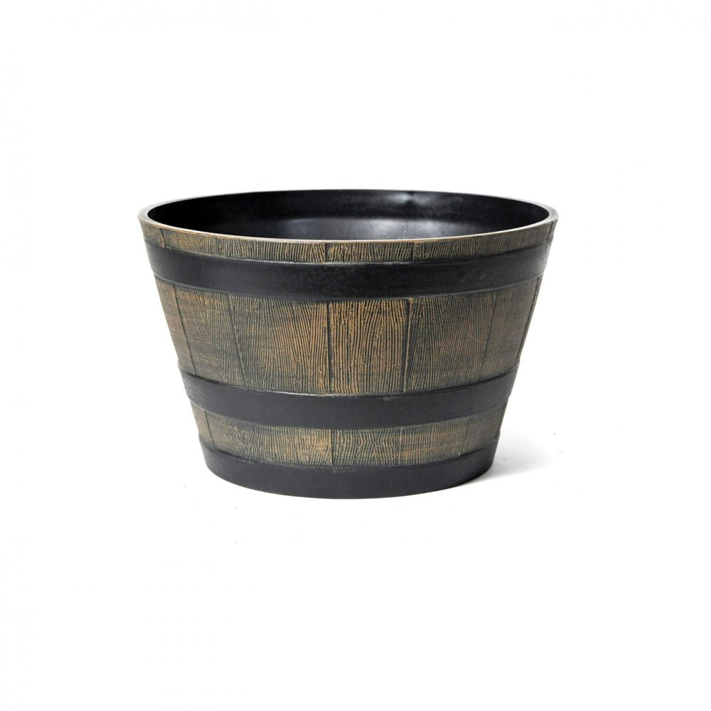 Wood Effect Resin Barrel Planter - 32cm - SOLAR / GARDEN ORNAMENTS - Beattys of Loughrea