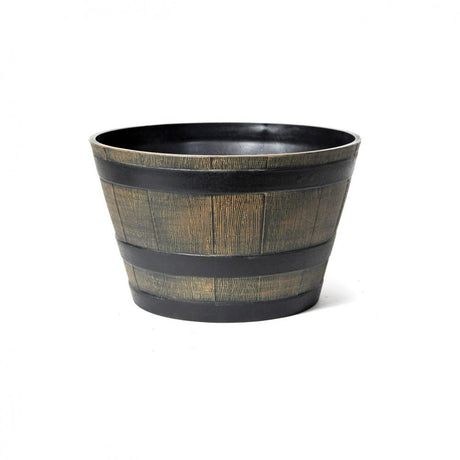 Wood Effect Resin Barrel Planter - 32cm - SOLAR / GARDEN ORNAMENTS - Beattys of Loughrea