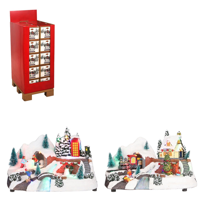 Luville LED Battery Operated Snowy Village Scene 2 Assorted 18.5cm - One Supplied - XMAS CERAMIC WOOD RESIN GLASS ORNAMENTS - Beattys of Loughrea