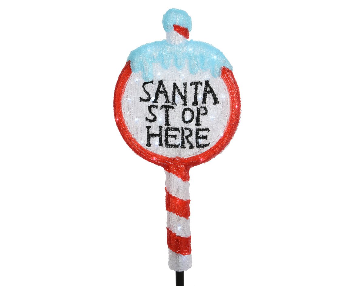 LED Acrylic Santa Stop Here Sign - 93cm - XMAS LIGHTED OUTDOOR DECOS - Beattys of Loughrea