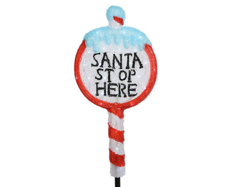 LED Acrylic Santa Stop Here Sign - 93cm - XMAS LIGHTED OUTDOOR DECOS - Beattys of Loughrea