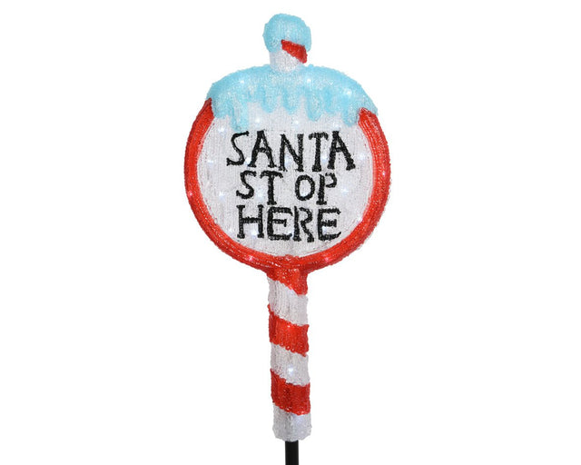 LED Acrylic Santa Stop Here Sign - 93cm - XMAS LIGHTED OUTDOOR DECOS - Beattys of Loughrea
