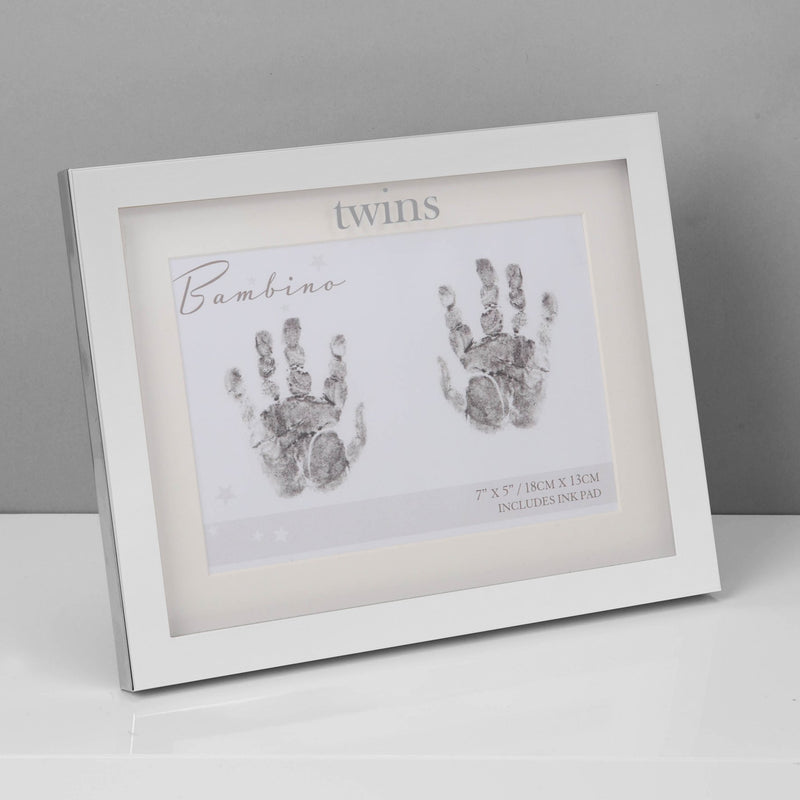 Bambino Silver Plated Handprint Frame with Ink Pad - Twins - PHOTO FRAMES - PLATED, GILT, STONE - Beattys of Loughrea