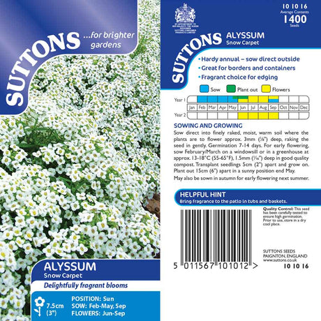 Suttons Alyssum Snow Carpet 101016 - SEED VEG & FLOWER - Beattys of Loughrea