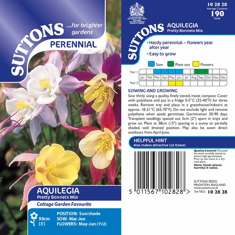 Suttons Aquilegia Pretty Bonnets Mix 102828 - SEED VEG & FLOWER - Beattys of Loughrea