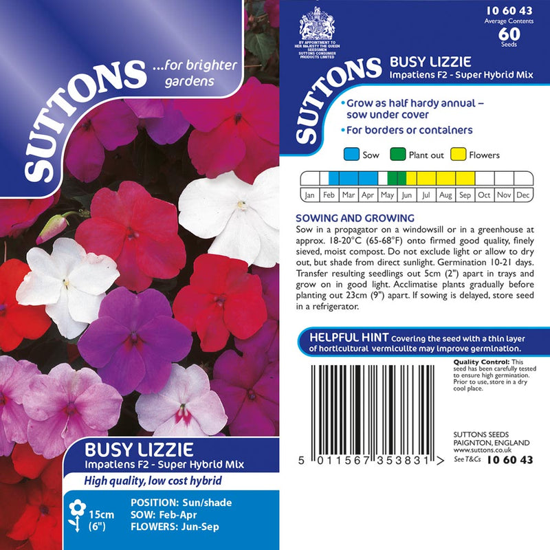 Suttons Busy Lizzie Value Hybrids Impatiens G106043 - SEED VEG & FLOWER - Beattys of Loughrea