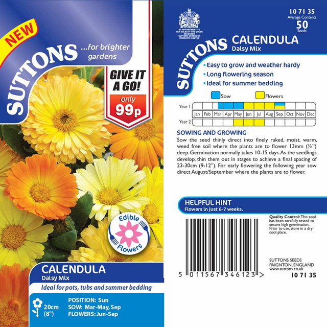 Suttons Calendula Daisy Mix - SEED VEG & FLOWER - Beattys of Loughrea