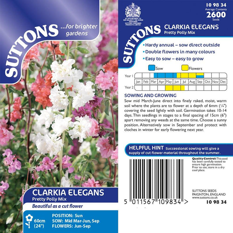 Suttons Clarkia Elegans Seed - SEED VEG & FLOWER - Beattys of Loughrea