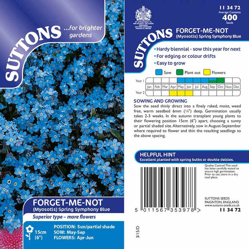 Suttons Forget-Me-Not Spring Symphony Blue - SEED VEG & FLOWER - Beattys of Loughrea