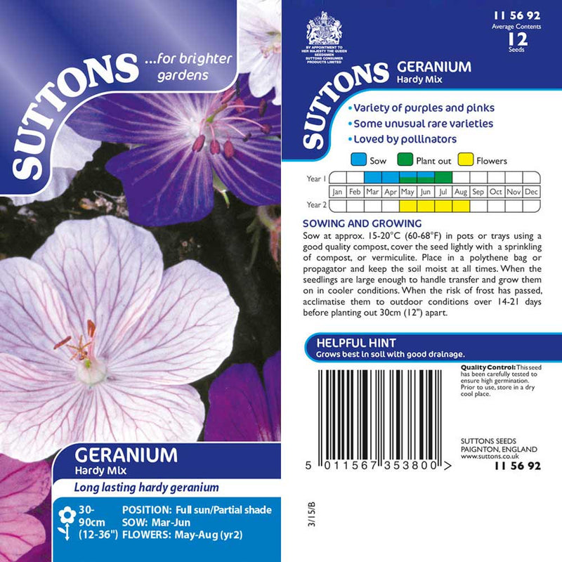 Suttons Geranium Hardy Mix G115692 - SEED VEG & FLOWER - Beattys of Loughrea