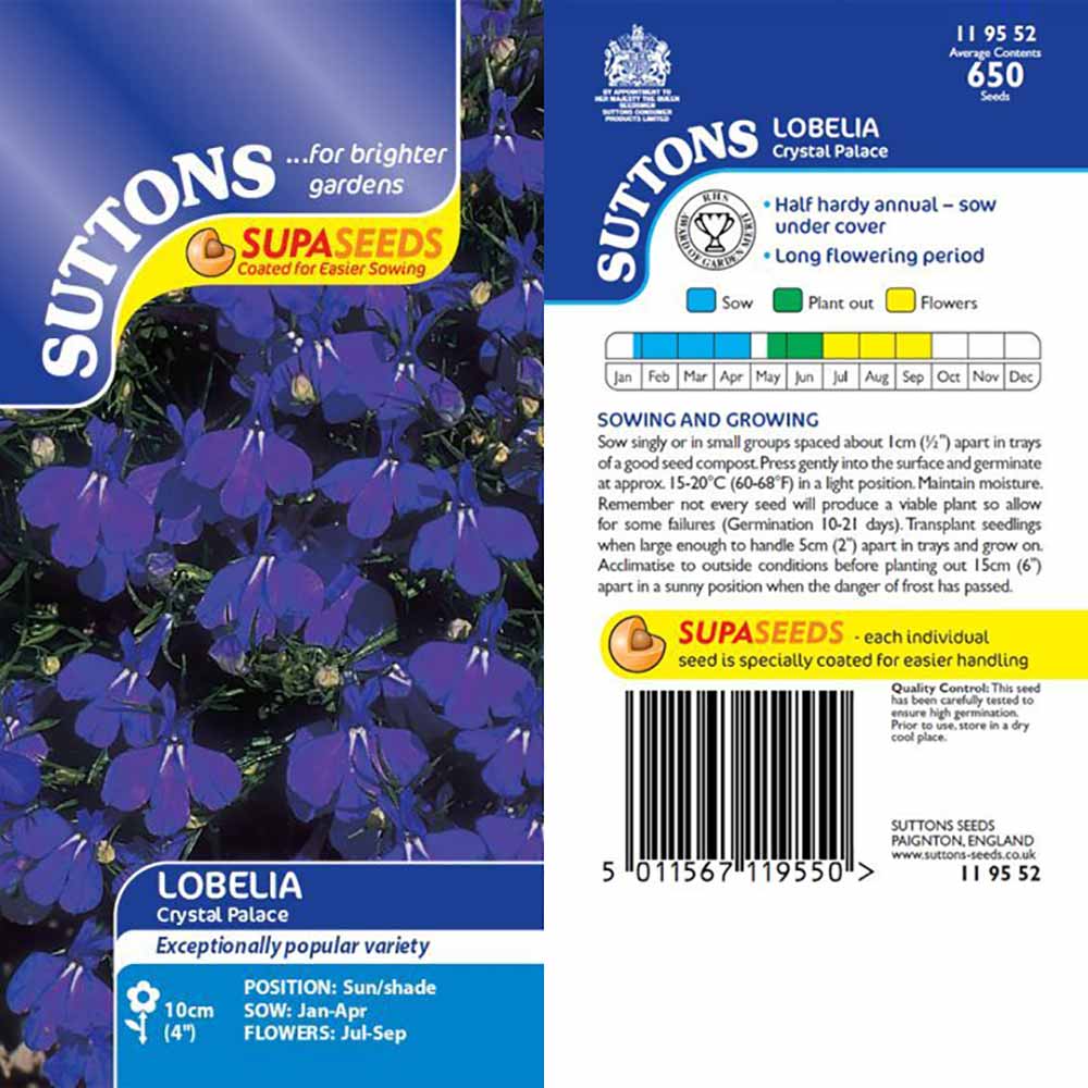 Suttons Lobelia Supacoat Crystal Palace 119552 - SEED VEG & FLOWER - Beattys of Loughrea